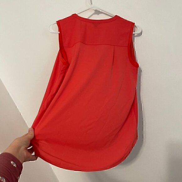 ANN TAYLOR Matte Jersey Shell Coral Split Neck Mixed Media Sleeveless Tank Top S - Picture 12 of 14